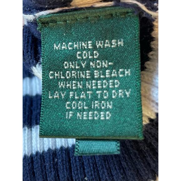 Lauren Ralph Lauren Striped Ribbed Knit Sweater Sz L Navy White Buttons Preppy - Picture 7 of 9